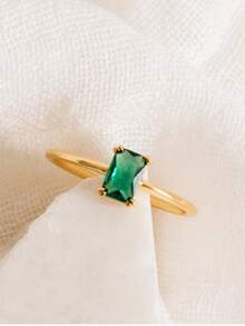 Tsnamer 1 件矩形天然苔藓玛瑙戒指承诺戒指适合女士女友订婚生日礼物日常珠宝礼物（天然石颜色随机）