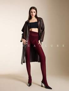 1件装经典百搭日常通勤及夜店穿着丝滑优质安哥拉红连裤袜，舒适 - 酒紅色 - 查看 4