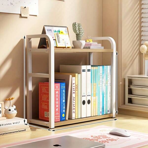 1pc Multifunctional Desk Top Vertical Storage Bookshelf, Kitchen Spice Rack, Living Room Bedroom Wooden Tiered Organizer Shelf