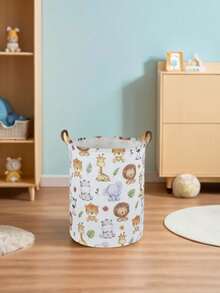 1pc Baby Room Canvas Foldable Clothes Storage Basket Cartoon Pattern With Handle Toy Box Storage Bucket Cute And Light, Suitable For Family Children's Baby Room Arrangement And Storage (Pattern Direction Random) - Multicolor - View 4