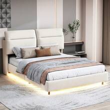 Double Bed 160x200 Cm, Upholstered Bed With Adjustable Headboard, Storage Space Under The Bed, Ottoman Bed Frame With Gas Spring, Without Mattress, Beige