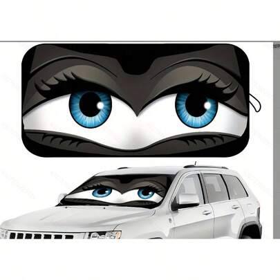 1 件趣味汽车遮阳板，防晒，防紫外线，可折叠，210T 黑色材料，保持车辆凉爽，适用于汽车挡风玻璃