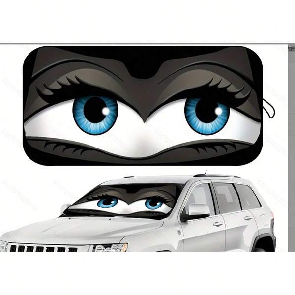 1pc Engraçado Carro Olho Sunshade, À Prova de Sol, Proteção UV, Dobrável, 210T Material Escurecido, Mantém Seu Veículo Fresco, Adequado Para Para-brisa Automotivo