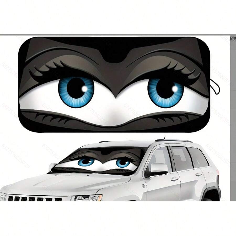 1 pieza Parasol de ojo de coche divertido, a prueba de sol, protección UV, plegable, material 210T ennegrecido, mantiene su vehículo fresco, adecuado para parabrisas automotriz
