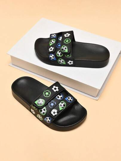 Kids' Foam Slippers, Lightweight Non-Slip Soft Sole Cute Football Design, Suitable For Casual Indoor/Outdoor Wear, Quick-Drying, Simple Solid Color Thick Sole Unisex Beach/Basketball Sandals