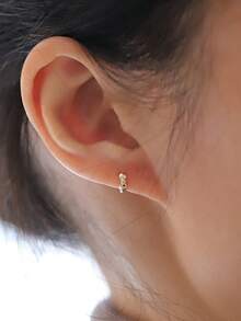 GAGAFEEL 1对925纯银时尚优雅可爱迷你叶子锆石耳夹耳环，适合女性日常佩戴、派对、友情礼物 - 金色 - 查看 4