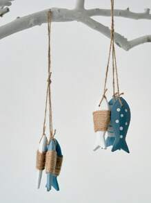 1 String Of 3pcs American Vintage Wooden Fish Ornament Decoration, Suitable For Homestay, Restaurant Wall Decor