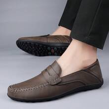 Men's Simple Slip-on Loafers With Flat Sole, Anti-slip & Comfortable For Driving - Grey - View 4