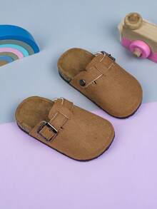 时尚百搭透气一脚蹬平底女童拖鞋，耐磨 - 卡其色 - 查看 5