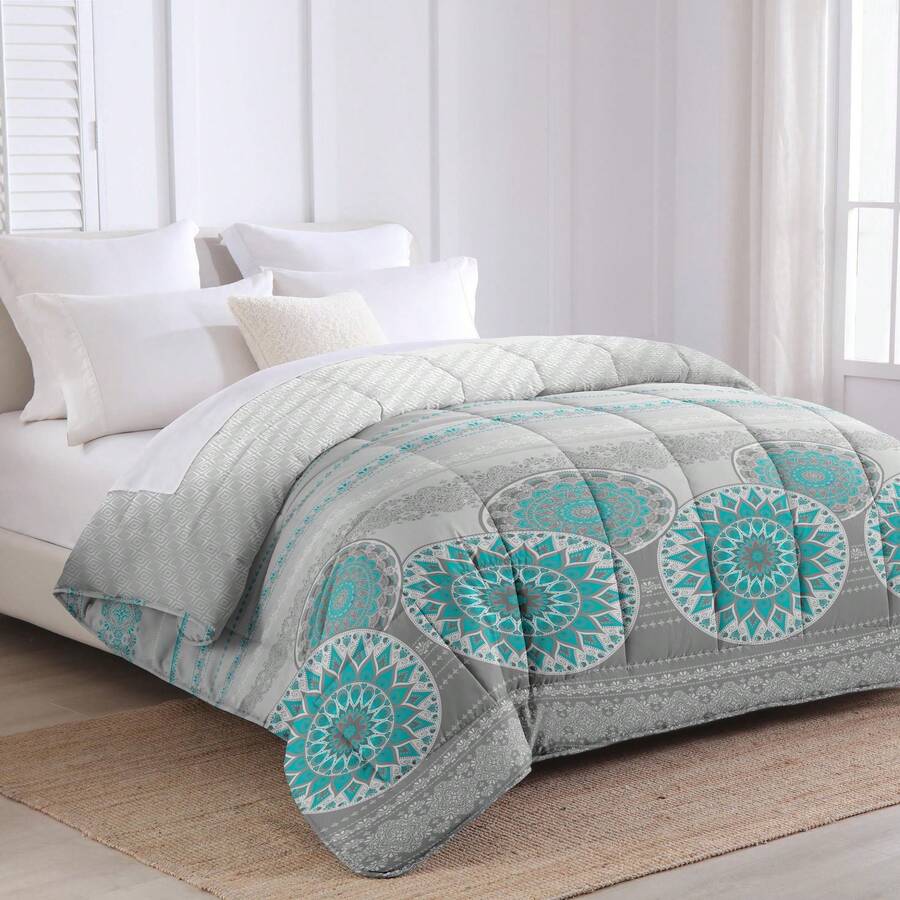 Edredón Estampado con Relleno de Fibra, Edredón Cama Individual, Tejido Suava y 100% Poliéster - Indio Verde - Ver 1