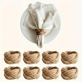 手工T形餐巾环|4/6个|棕色绳|通用|餐厅装饰|感恩节、圣诞节、海滩、派对、婚礼、新年