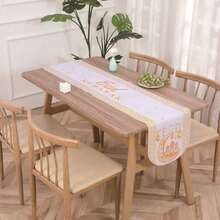 1pc Black & Golden Moon Themed Party Table Runner, Unique Polyester Table Cloth For Holiday & Dinner Decor - Multicolor - View 7