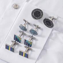 1 Pair Fashionable Minimalist Geometric Stainless Steel Cufflinks, Casual Business Style, Suitable For Groom And Groomsmen Suit And Shirt, Father's Day Or Wedding Season Gift - Silver - View 1