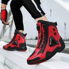 Unisex Motorcycle Boots, High-Top Synthetic Leather, Rubber Outsole With Excellent Grip And Ankle Support, Suitable For Off-Road And Motorcycle Racing Enthusiasts - Red - View 5
