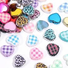 10 hạt hình trái tim họa tiết da báo kẻ caro phủ UV Acrylic, Phụ kiện trang sức tự làm, Màu sắc ngẫu nhiên - Nhiều màu - Xem 3