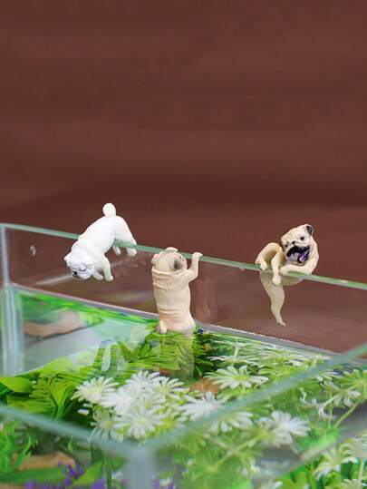 3pcs/Set Puppy & Fish Tank Decoration Set, Rounded Edged Resin Ornaments, Creative Aquarium Landscape Accessories