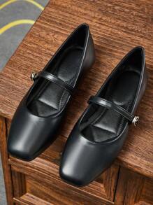 Women's Fashion Square Toe Slip-On Black Shoes, Casual & Versatile Office/Outdoor Wear, High-Quality Flat Dress/Ballet Flats