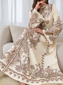Women's Resort Paisley Muslin Long Dress (Random Print) - Apricot - View 1