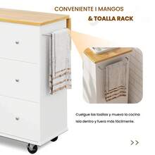 Alacenas De Cocina Con Ruedas Y 3 Cajones Mesa Plegable Isla - Blanco - Ver 6