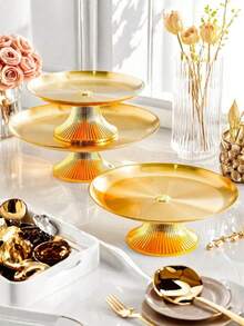 1pc Vintage Stainless Steel Cake Stand - Gold Stainless Steel Plate - View 3