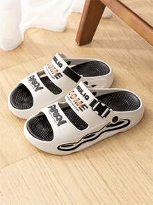 Men's White Sports English Text Print Colorblock Fashion Sandals, Suitable For Vacation & Outdoor - Light White - View 6