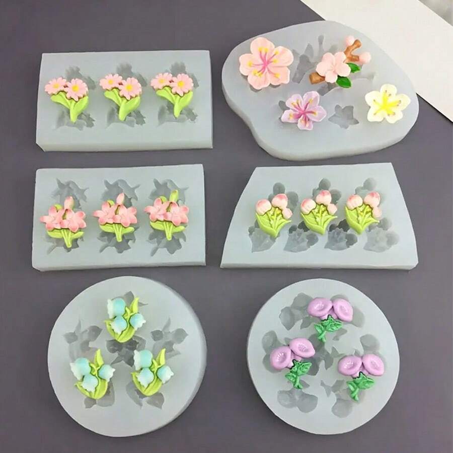1pc Flower Silicone Mold A Variety Of Flowers Shape Silicone Mold DIY Flower Bunch Mold Soft Mold DIY Handmade Soap Mold Aromatherapy Candle Making Earring Making Plaster Polymer Clay Decorating Supplies Perfect For Home Wedding And Party Decorations Aromatherapy Candle Resin Wax Mold