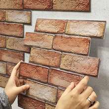 10Pcs 3D Self-Adhesive Wall Stickers Waterproof PVC Brick Wallpapers Removable Wall Art Murals For DIY Home Living Room Decor,Renovation Stickers Peel Wall Panels,Wall Paper, Wallpapers,Spring Decoration Items Refesh Your Home,Rama Decoration Stickers Gifts Birthday Graduation - 彩色 - 查看 1