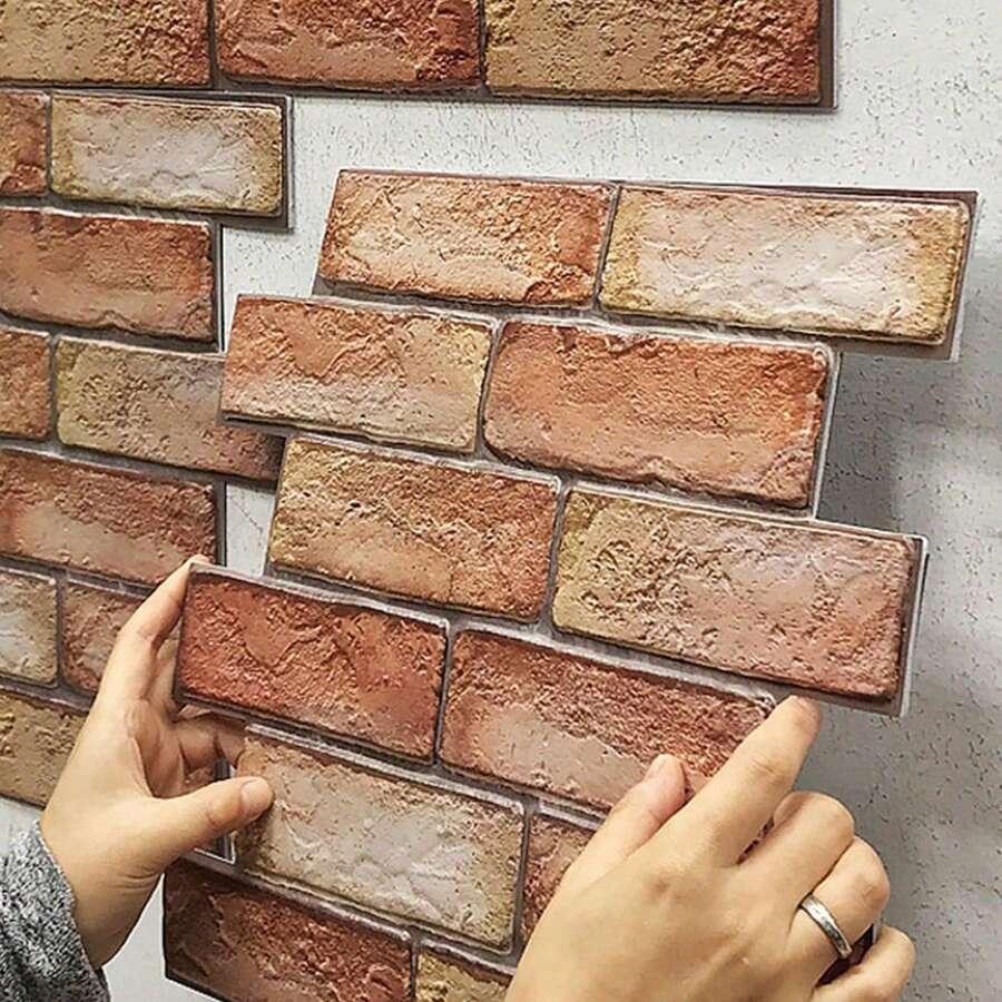 10Pcs 3D Self-Adhesive Wall Stickers Waterproof PVC Brick Wallpapers Removable Wall Art Murals For DIY Home Living Room Decor,Renovation Stickers Peel Wall Panels,Wall Paper, Wallpapers,Spring Decoration Items Refesh Your Home,Rama Decoration Stickers Gifts Birthday Graduation - 彩色 - 查看 1