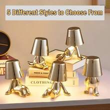 Bedside Touch Control Table Lamp, Thinker Golden Man Statue LED Table Lamp, USB Rechargeable, 3-Speed Dimmer, Home Living Room Office Decorative Table Lamp. - Gold 5 - View 7