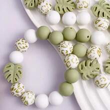 Juego de 25/30/33/34 piezas de cuentas de silicona, adecuado para hacer joyas DIY - Cuentas de enfoque para bolígrafos, collares y llaveros - Juego de cuentas de regalo artesanal, apropiado para hacer joyas, cuentas espaciadoras - Serie de hojas DIY - Ver 3