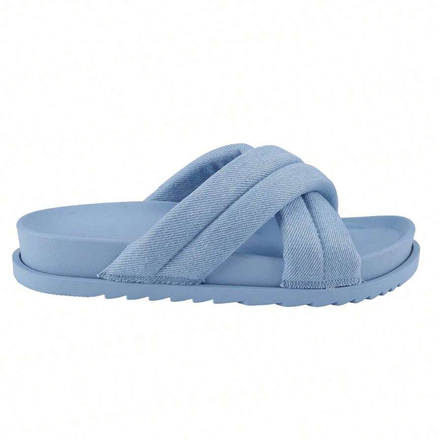 Women's Slide Sandals Slip On Open Toe Cute Platform Criss Cross Flat Sandals - Denim Blue - View 1