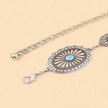 银雕绿松石腰链，优雅几何花朵浮雕腰链装饰，女士新款夏秋风格，适合秋季、万圣节等场合。 - 古銀 - 查看 3