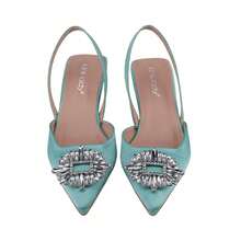 Women's Low Toe Slingback Square Buckle Heeled Sandals Stiletto Heels Slip On Party Dress Shoes Summer Shoes - Màu xanh Bạc hà - Xem 6