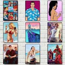 1 pièce Affiche murale avec cadre en option, Pop Art GTA 5 Vices, la capitale sainte, 5 stars, bon citoyen, trio de voyous, photo de groupe magnifique. Collection d'affiches artistiques à décorer la salle de jeu. Peinture HD cadeau de décoration