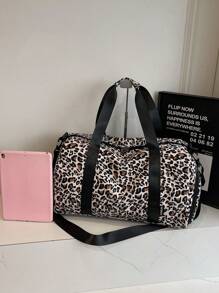 Sac de voyage en velours imprimé léopard avec compartiment à chaussures - Grande capacité, sac fourre-tout léger et spacieux pour la fitness, le sport et le yoga des femmes. Sac à main idéal pour les voyages organisés, les séjours de week-end et les cadeaux de vacances pour les passionnés de fitness.
