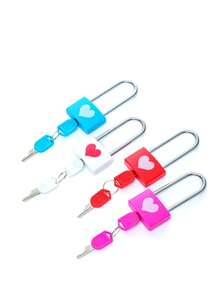 1pc Romantic Heart-Shaped Metal Luggage Lock With Long Handle, Colorful Plastic Shell Zinc Alloy Small Lock, Durable Couple Design, Suitable For Student Luggage Bags, Anti-Theft Security Luggage Lock - Pink - View 3