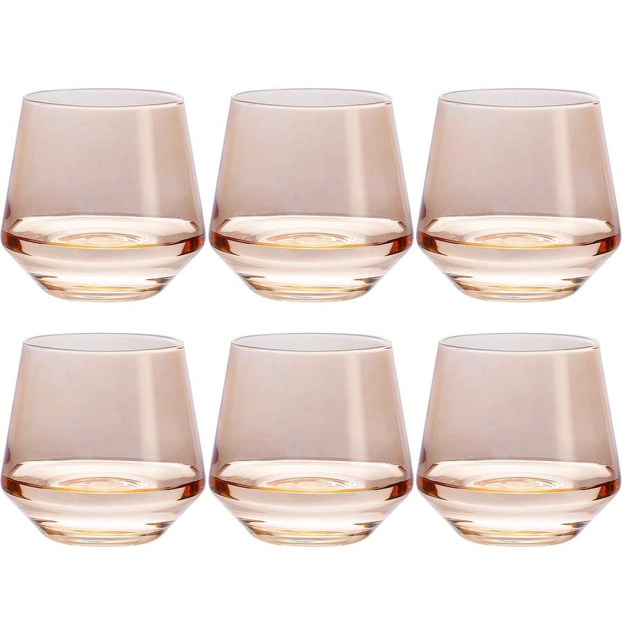 Stemless Wine Glasses Set 6[Peach Color Wine Glasses Stemless] Peach Short Tumbler[14oz] Peach Glassware For Wine Or Soft Drinks,Unique Wine Gifts For Valentines Day - Light Peach - View 1