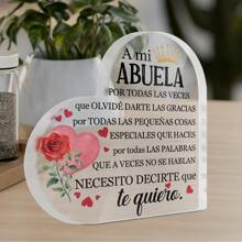 Putuo Decor 1pc Spanish Heart Shaped Acrylic Sign Table Decor, Desktop Decoration For Home Farmhouse Living Room, Gift For Grandmother