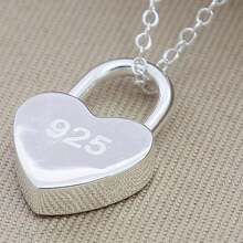 قلادة قلب/مربع فضي بشعار أصلي بسلسلة طول 16-30 بوصة للنساء للزفاف والخطوبة