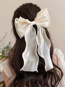 1 件女士甜美米色蝴蝶结飘带网状丝带后头弹簧夹 - 米色 - 查看 3