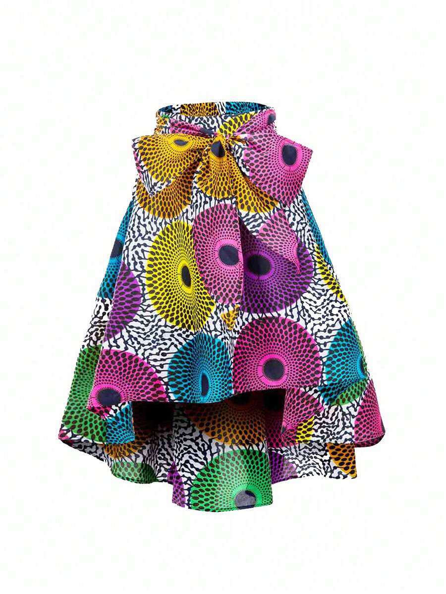 African Print High Waist Skirt With Pockets - Multicolor - View 1