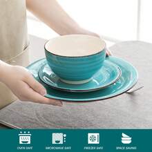 vancasso 16 Piece Porcelain Dinner Set Vintage Look Turquoise Ceramic Plate Set With 4 Piece Dinner Plate,Dessert Plate,Bowl,Mug Set - 綠松石 - 查看 4