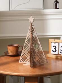 1pc, 6.65*11.14 Inch Creative Wooden Christmas Tree Shaped Desktop Decor, Minimalist Wooden Christmas Tree Home Decoration Accessory, Multiple Designs Available, Suitable For Theme Parties, Restaurants, Celebrations, Store Displays, And Personal Gifts