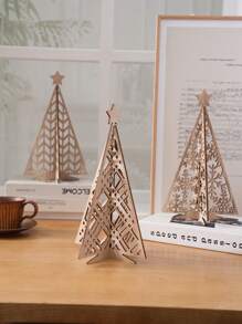 1pc, 6.65*11.14 Inch Creative Wooden Christmas Tree Shaped Desktop Decor, Minimalist Wooden Christmas Tree Home Decoration Accessory, Multiple Designs Available, Suitable For Theme Parties, Restaurants, Celebrations, Store Displays, And Personal Gifts
