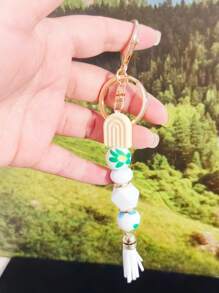 1pc Spring Silicone Beaded Tassel Keychain Ideal Accessory For Bags Designed For Both Men And Women Bridesmaid Gifts Boho