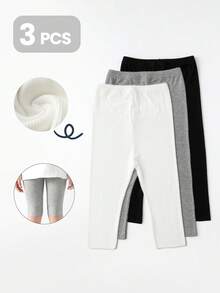 1/3 szt. Dziewczęce, jednokolorowe, swobodne, skrócone legginsy, modne i uniwersalne, miękkie i wygodne, oddychające, odpowiednie do zabawy na świeżym powietrzu wiosną/latem, do noszenia warstwowego i na co dzień - Wielokolorowe - Zobacz 1