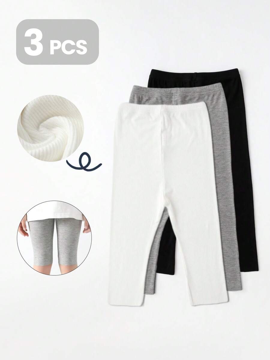 1/3 szt. Dziewczęce, jednokolorowe, swobodne, skrócone legginsy, modne i uniwersalne, miękkie i wygodne, oddychające, odpowiednie do zabawy na świeżym powietrzu wiosną/latem, do noszenia warstwowego i na co dzień - Wielokolorowe - Zobacz 1