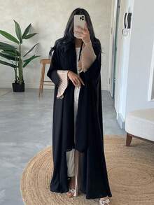 Modest Arabian Dubai Abaya Dress, Middle East Best Selling Pleated Patchwork Robe Coat For Women, Kaftan - Pink - View 1