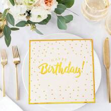 20pcs/40pcs/100pcs White And Golden Stamping Happy Birthday Napkins White Gold Birthday Dinner Napkins Paper Luncheon Napkin For Men Women Anniversary Party Table Decorations