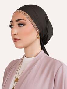 1pc Women's Solid Color Rhinestone Headband, Headscarf With Criss-Cross Front, Soft Modal Lining, Easy To Wear Hair Sleep Cap - Solid Color - View 15